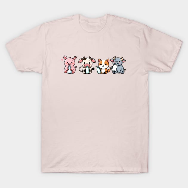 Kawaii  Animals Baby Drinking Milk T-Shirt by hippohost